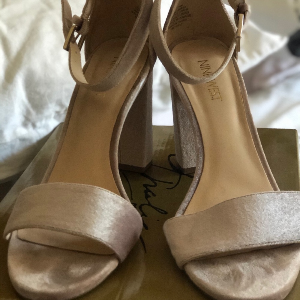 Nine West Soft Pink Velvet Block Heels
